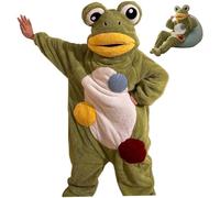 Traje de rana, pijama de cuerpo entero de forro polar coral suave con capucha y pies, disfraz de animal cálido para Halloween, cosplay y ropa de descanso, talla M