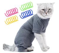 Traje de recuperación de gato de 1 pieza con 4 juguetes de primavera para gatos, traje de recuperación para cirugía para gatos, ropa suave y transpirable para gatos, traje protector para heridas,
