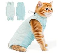 Traje de Recuperación para Gato,Gato Ropa de Esterilización para Gatos,Gata Camiseta de recuperación,Ropa para Evitar Que los Gatos se Laman Las Heridas en el Abdomen(Azul/L)