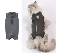 Traje de recuperación posoperatoria para gatos, mameluco para gatos después de la cirugía con broches ajustables, tela modal ligera, trajes de cirugía para mascotas, antilamidos (gris, L)