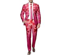 Traje de San Valentín para hombre, blazer, pantalones de traje, juego de pantalones de traje estampados, 2 piezas, diseño de corazón, estampado de amor, dos piezas, corte ajustado, pantalones de