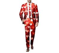 Traje de San Valentín para hombre, blazer, pantalones de traje, juego de pantalones de traje estampados, 2 piezas, diseño de corazón, estampado de amor, dos piezas, corte ajustado, pantalones de