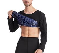 Traje de sauna, camiseta de manga larga, camiseta de manga larga, camiseta de manga larga, cuello redondo, caliente, térmico, verano, sudor, sudor para hombre, R negro., XXL