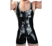 Traje De Surf De Látex Negro Para Hombre, Catsuit De Goma Con Cremallera Frontal En La Entrepierna,Rojo,XX-Grande