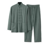 Traje de Tai Chi para hombre Tang Traje Estilo Chino Manga Larga Algodón Lino Camis Pantalones 2 Divisiones Ropa Tradicional Artes Marciales Transpirable Kung Fu Uniforme Conjunto Tangzhuang