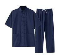 Traje de Tai Chi para hombre Tang Traje Estilo Chino Manga Larga Algodón Lino Camis Pantalones 2 Divisiones Ropa Tradicional Artes Marciales Transpirable Kung Fu Uniforme Conjunto Tangzhuang