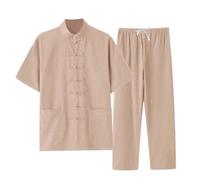Traje de TaiChi para Hombre Tang Estilo Manga Larga Camisa + Pantalones 2 de Dos Piezas Ropa Tradicional Marciales Transpirable Uniforme Conjunto Elegante con Bolsillos (02-Yellow, XXXL)