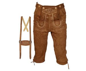 Traje de tirolés, para hombre, pantalón de piel con Rodillera, con tirantes, en color negro, tallas 46 a 60 marrón marrón