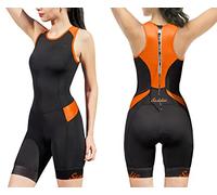 Traje de triatlón para mujer de secado rápido de una sola pieza sin mangas Tri-Suit con acolchado, Negro - Anaranjado, XX-Large