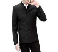 Traje de túnica Chino para Hombre, Cuello mandarín, Chaqueta Formal Ajustada con Botones Frontales, Blazer Tradicional, Uniforme de Novio, Negro, M