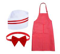Traje de vendedor de carnaval de la década de 1950 - Ropa de celebración a rayas, elección de delantal de poliéster 23,62x30,71 pulgadas 27,56x27,56 pulgadas Gorra | 11.42x3.94in Corbatas 4.72x2.76in