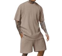 Traje de verano para hombre de 2 piezas, traje de deporte para el tiempo libre, cómodo, camiseta corta y pantalones cortos, conjunto informal de chándal, traje corto de dos piezas para hombres, café