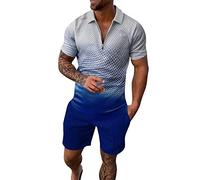 Traje de verano para hombre de talla grande - Chándal de playa casual traje deportivo con polo y bermudas pantalones cortos, chándal deportivo al aire libre, traje de ocio, fino, transpirable, para