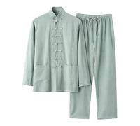 Traje de verano para hombre ligero traje casual para hombre verano largo traje de casa transpirable traje de lino cómodo traje chino conjunto de 2 piezas elástico casual traje de verano de un solo