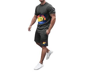 Traje de verano para hombre ligero - traje de playa con estampado de tiburón traje casual con camisetas de verano y bermudas pantalones cortos, traje de salón ligero suave conjunto de verano fino