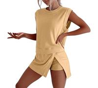 Traje de Verano para Mujer, sin Mangas, Informal, para Uso Diario, Vacaciones, Color, cómodo y Elegante. (Yellow, XL)