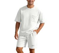 Traje de verano traje deportivo para hombre Waffle de 2 piezas camiseta y pantalones cortos conjunto de ropa deportiva para hombres chándal chándal chándal corto traje casual de dos piezas, traje