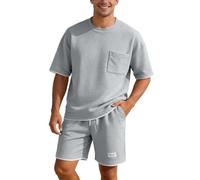 Traje de verano traje deportivo para hombre Waffle de 2 piezas camiseta y pantalones cortos conjunto de ropa deportiva para hombres chándal chándal chándal corto traje casual de dos piezas, traje