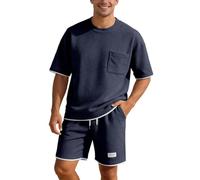 Traje de verano traje deportivo para hombre Waffle de 2 piezas camiseta y pantalones cortos conjunto de ropa deportiva para hombres chándal chándal chándal corto traje casual de dos piezas, traje