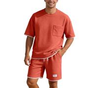 Traje de verano traje deportivo para hombre Waffle de 2 piezas camiseta y pantalones cortos conjunto de ropa deportiva para hombres chándal chándal chándal corto traje casual de dos piezas, traje
