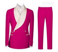 Traje de Vestir for Hombre, Traje satén con Cuello Chal, Conjunto Dos Piezas, Cruzado for, for Boda, Verano, Playa, Padrinos(Deep Pink,XXXL)