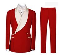 Traje de Vestir for Hombre, Traje satén con Cuello Chal, Conjunto Dos Piezas, Cruzado for, for Boda, Verano, Playa, Padrinos(Red,4XL)