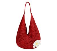 Traje de viaje para mujer, elegante bolso de hombro tejido elegante con diseño floral recortado, casual, playa, uso diario, fácil de empacar, Red, Talla única