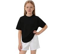 Traje deportivo de 2 piezas para niñas, camiseta de manga corta de cuello redondo de gran tamaño, pantalones cortos rectos elásticos con volantes, transpirables para clases en el aula y juegos al aire