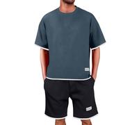 Traje deportivo de fitness para hombre - Chándal con camisetas y pantalones cortos Chándal de tallas grandes Traje de correr ligero transpirable Traje de deporte fino de secado rápido para verano