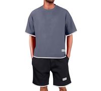 Traje deportivo de fitness para hombre - Chándal con camisetas y pantalones cortos Chándal de tallas grandes Traje de correr ligero transpirable Traje de deporte fino de secado rápido para verano