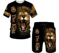 Traje deportivo de león para hombre, camisa impresa en 3D, camiseta y pantalones cortos, conjunto de dos piezas, ropa de calle informal de verano, A2., L