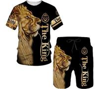 Traje deportivo de león para hombre, camisa impresa en 3D, camiseta y pantalones cortos, conjunto de dos piezas, ropa de calle informal de verano, A5., XXL