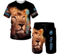 Traje deportivo de león para hombre, camisa impresa en 3D, camiseta y pantalones cortos, conjunto de dos piezas, ropa de calle informal de verano, A1., XXL