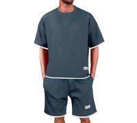 Traje deportivo para hombre de talla corta - Chándal holgado de gran tamaño, de seda de hielo, transpirable, ligero, fino, de secado rápido, ropa cómoda, para deportes al aire libre, traje de verano