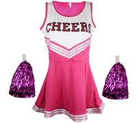 Traje disfraz de animadora uniforme High School Musical disfraz Con Pompones 6 Colores - 5 tamaños a elegir, Women's, color rosa, tamaño X-Large