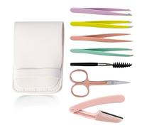 Traje duuclume eyebrow tweezer, 7 tweezer, navaja para cejas, cepillo y tijeras para el cabello facial, kit de moldeo de precisión para el cabello interno, herramienta de maquillaje con bolso de viaje