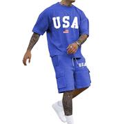 Traje Formal de de Dos Piezas con Diseño Patriótico para Ocasiones de Negocios y Eventos (Blue, L) #68