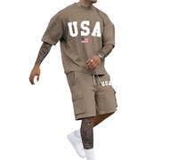 Traje Formal de de Dos Piezas con Diseño Patriótico para Ocasiones de Negocios y Eventos (Coffee, XXXL) #68