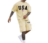 Traje Formal de de Dos Piezas con Diseño Patriótico para Ocasiones de Negocios y Eventos (Khaki, XXXL) #68