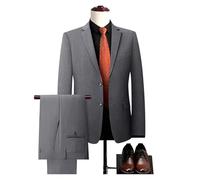 Traje Formal de Dos Piezas con diseño Cuatro Lados y elástico for Hombre, Chaqueta pantalón, for Negocios(Grey,4XL 87.5-92.5kg)