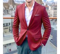 Traje formal de negocios para hombre, abrigo de un solo botón para traje ajustado, chaqueta de novio, boda, rojo vino, manga larga, elegante, talla L (XL rojo vino)
