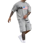 Traje Formal Masculino de Dos Piezas con Diseño Patriótico para Ocasiones de Negocios y Eventos (Light Gray, M) #67