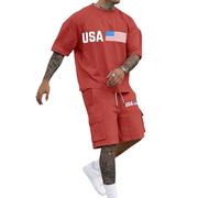 Traje Formal Masculino de Dos Piezas con Diseño Patriótico para Ocasiones de Negocios y Eventos (Red, S) #67