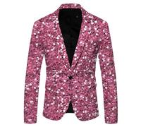 Traje formal para hombre con lentejuelas 3D, solapa de bolsillo, botones, estilo cuatro para boda, baile de graduación, rosa, L