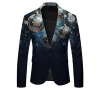 Traje formal para hombre de manga larga con botones de solapa, chaqueta casual con estampado de Papá Noel para boda o baile de graduación (4), azul oscuro, 3XL