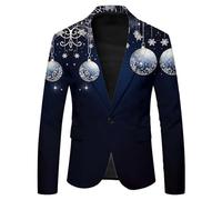 Traje formal para hombre de manga larga con botones de solapa, chaqueta casual con estampado de Papá Noel para boda o baile de graduación (3), azul oscuro, 3XL