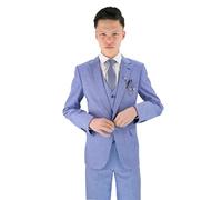 Traje Formal Texturizado de 6 Piezas para niños, Corte Ajustado, para pajes, Bodas, comuniones 117 Azul Cielo, Tamaño 7 Años