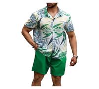 Traje Hawaiano para Hombre Conjunto de Camisa Hawaiana Manga Corta y Pantalones Cortos Playa for Hombre Resort Casual Verano Todos los días para Fiestas(COLOR-19,M)