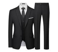 Traje Hombre 3 Piezas Slim Fit Traje Hombre Elegante 2 Botones Chaqueta Chaleco Pantalón Traje Formal Business Boda Oficina Evento Fiesta Smoking Clásico Moderno Negro 3XL