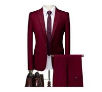 Traje hombre ceremonia Traje de novio for boda, corte entallado, 2 piezas (chaqueta y pantalón), transpirable Traje de tres piezas para hombre(Wine red,S(35KG-45KG))